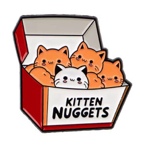 Funny Kitten Chicken Nuggets Enamel Pin - Orange & White